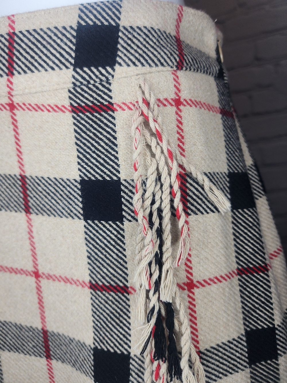 Talbots Cream Navy & Pink Plaid Midi Wrap Skirt - Picture 3 of 4
